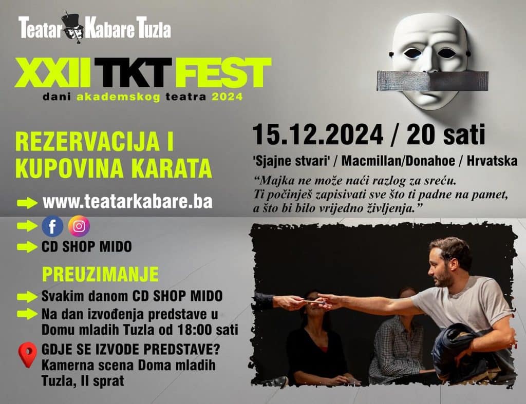 Predstavom Sjajne stvari Teatra EXIT iz Hrvatske nastavlja se treća festivalska noć XXII TKT Festa