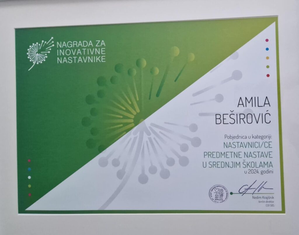 Amila Beširović, najbolji predmetni nastavnik/ca u srednjim školama u Bosni i Hercegovini Amila Beširović, najbolji predmetni nastavnik/ca u srednjim školama u Bosni i Hercegovini