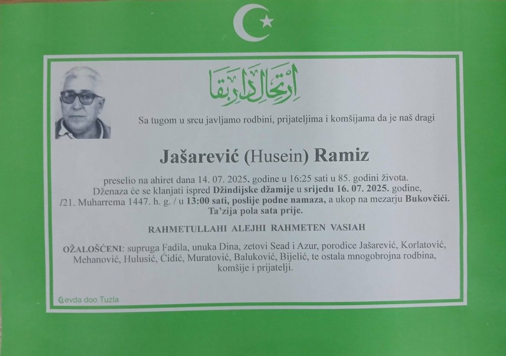 Preminuo je Jašarević Ramiz Preminuo je Jašarević Ramiz