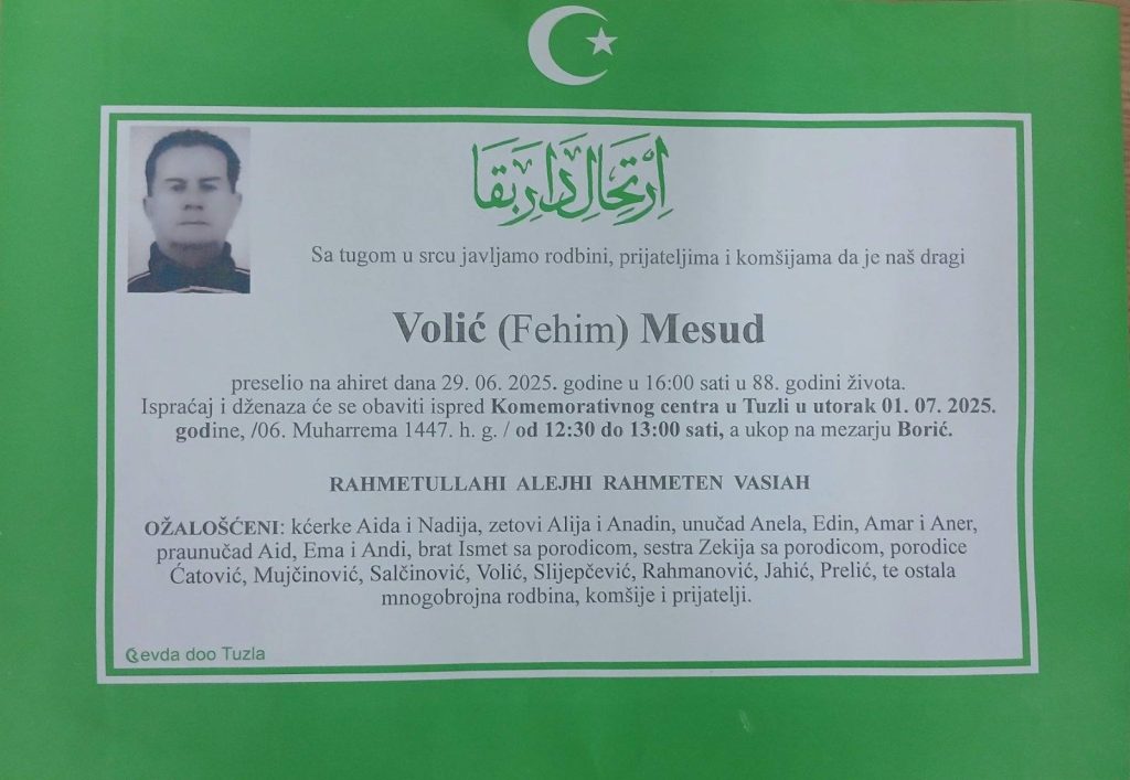 Preminuo je Volić Mesud Preminuo je Volić Mesud