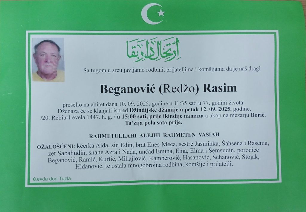 Preminuo je Beganović Rasim